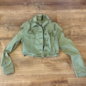 Olive Green Cropped Denim Jacket